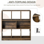 Rustic brown 3-tier bookcase with open compartments and anti-tipping design detail