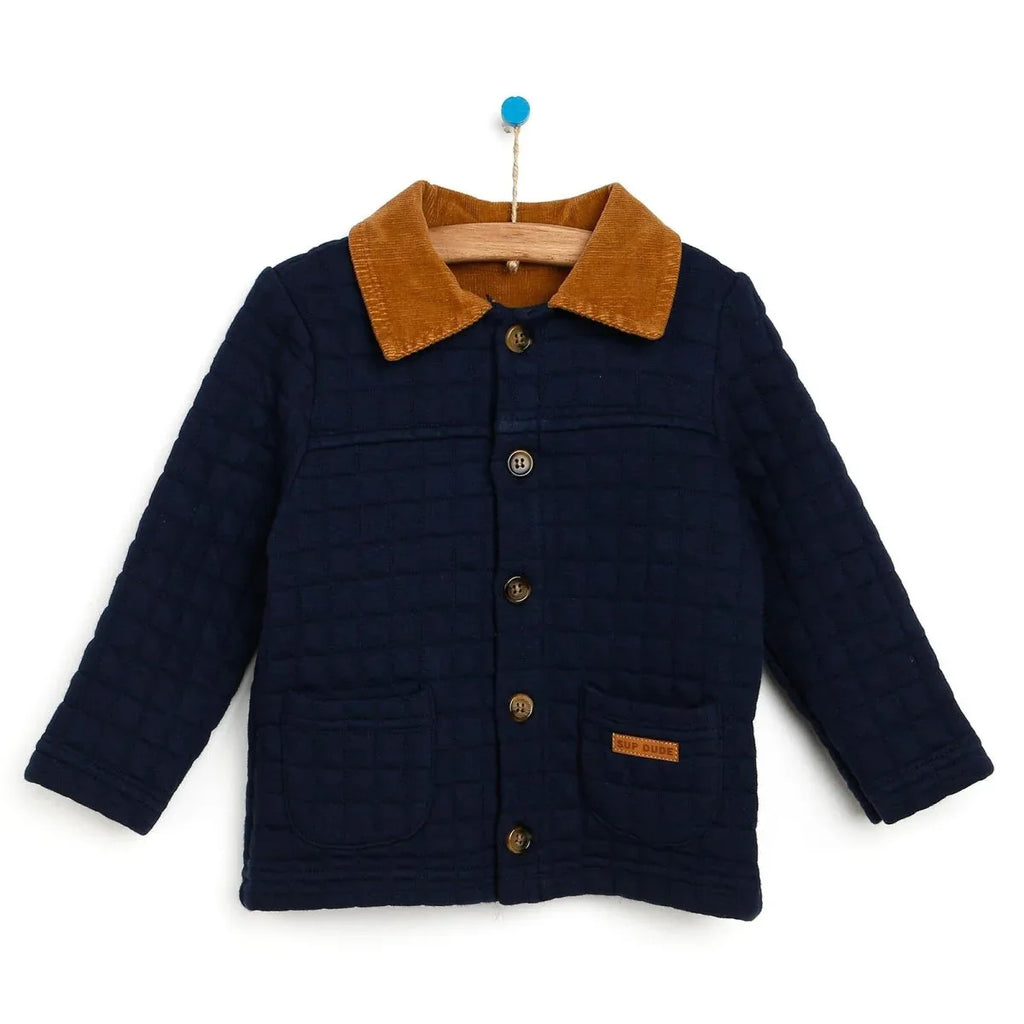 Tuffy Quilted Cardigan - Navy Blue - Bobobiy