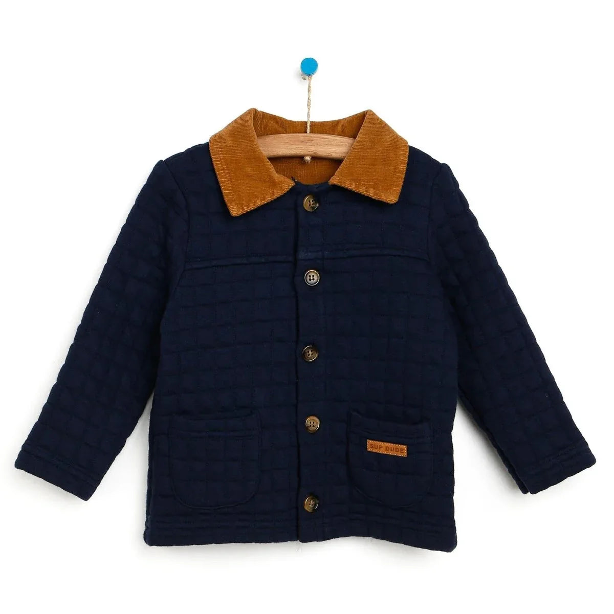 Tuffy Quilted Cardigan - Navy Blue - Bobobiy