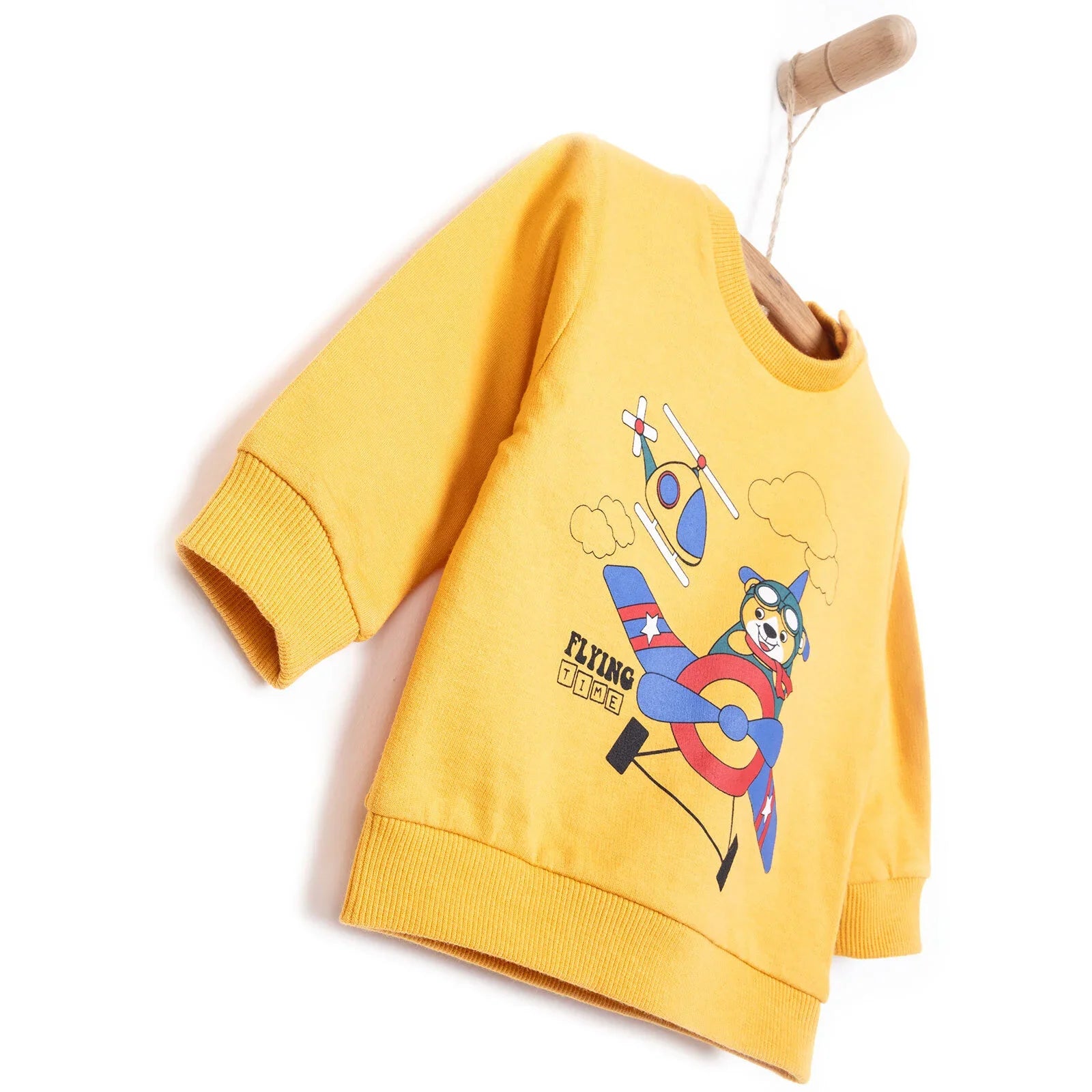 HelloBaby Baby Boy Basic Helicopter Patterned Sweatshirt - Dark Yellow