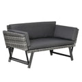 2 Seater Rattan Sofa with Cushions, 2-in-1 PE Rattan Daybed Sofa with Left Up or Down Armrests, Garden Chaise Lounger Loveseat for Outdoor, Patio, Mixed Grey - Bobobiy