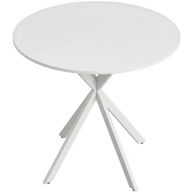 White round dining table with three slanted tripod legs