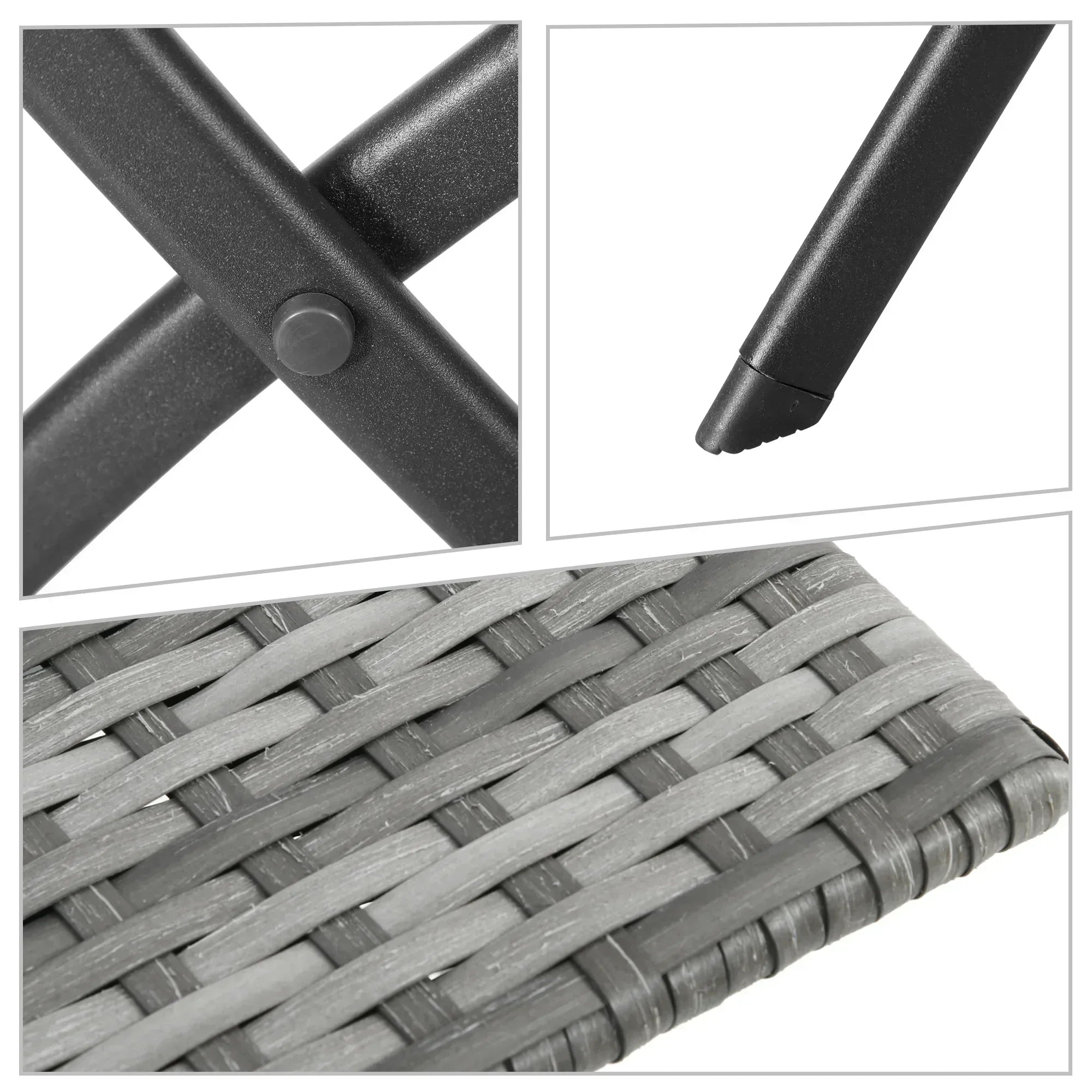 2-Seater Chair Bistro Set Garden Patio Table & Chair Black Rattan Furniture Grey - Bobobiy