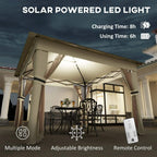 Khaki gazebo tent with solar-powered LED light feature and remote control