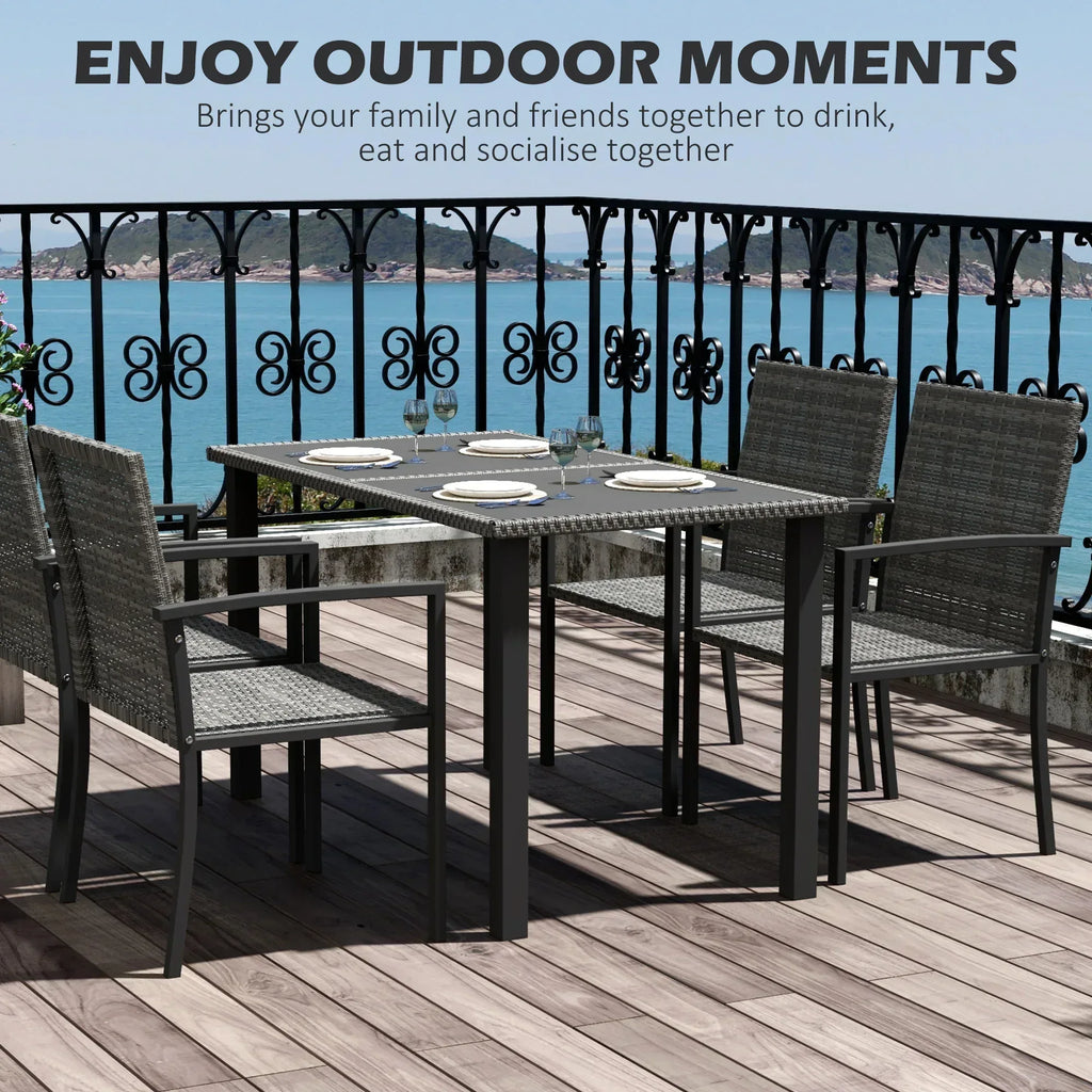 Outdoor Dining Set 5 Pieces Patio Conservatory with Tempered Glass Tabletop,4 Dining Chairs - Grey - Bobobiy
