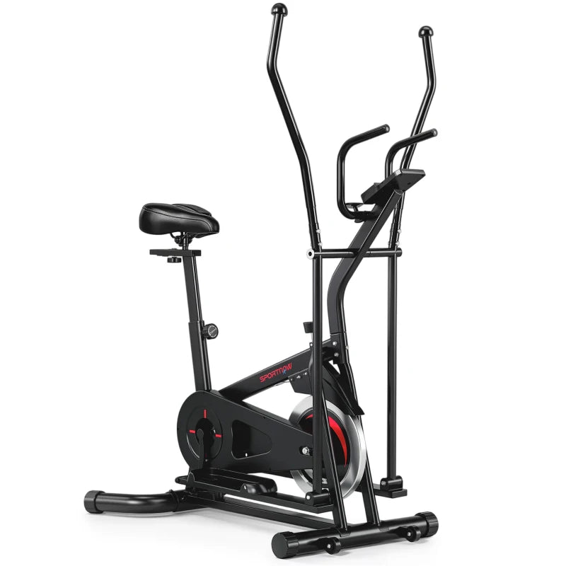 Black 2-in-1 elliptical cross trainer with seat and moveable handlebars
