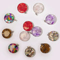 Steel Cased Pendant Round - 12 Assorted Gemstone Chips & Shells - Bobobiy