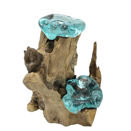 Molton Glass Candle Double Holder on Wood - Bobobiy