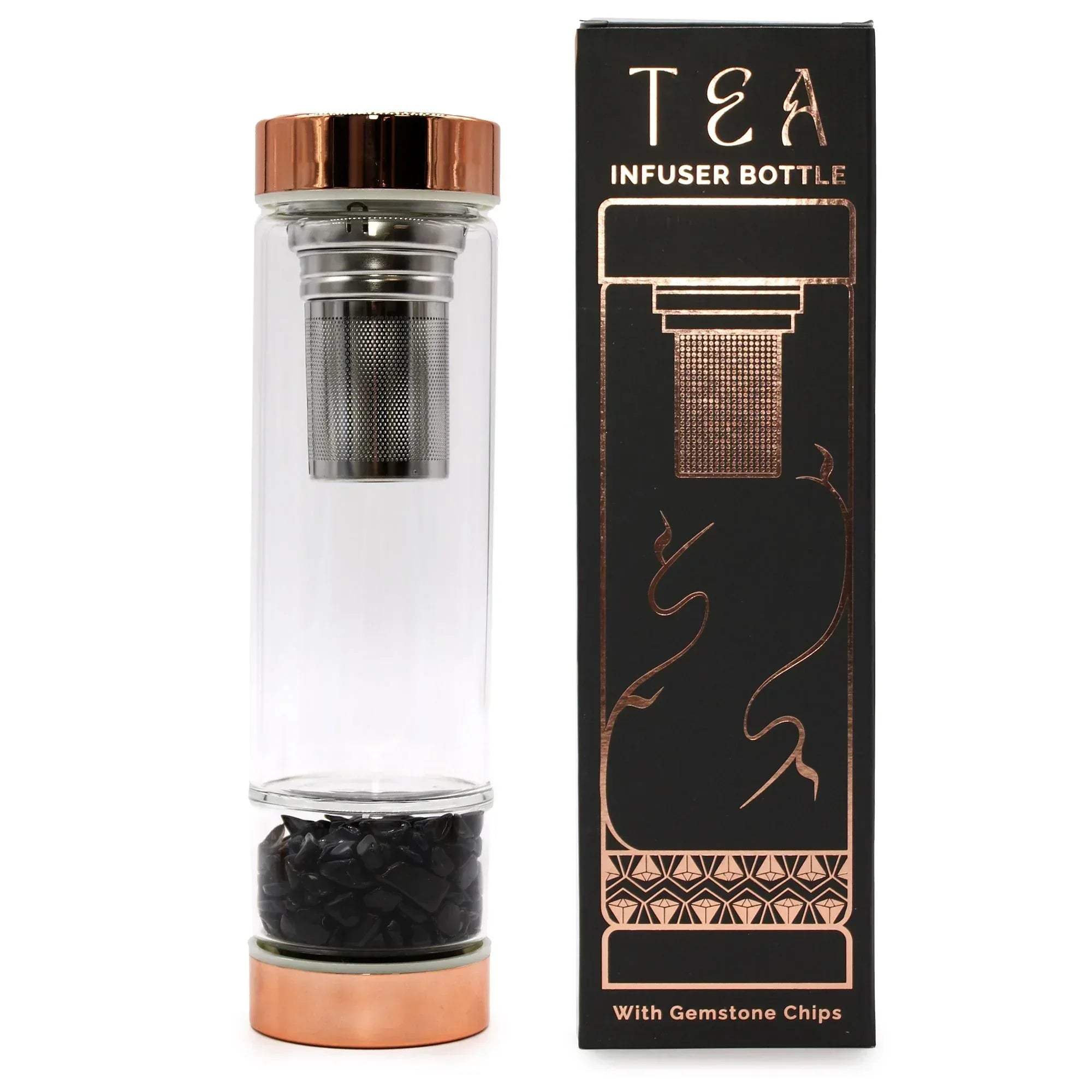 Crystal Glass Tea Infuser Bottle - Rose Gold - Onyx – Bobobiy