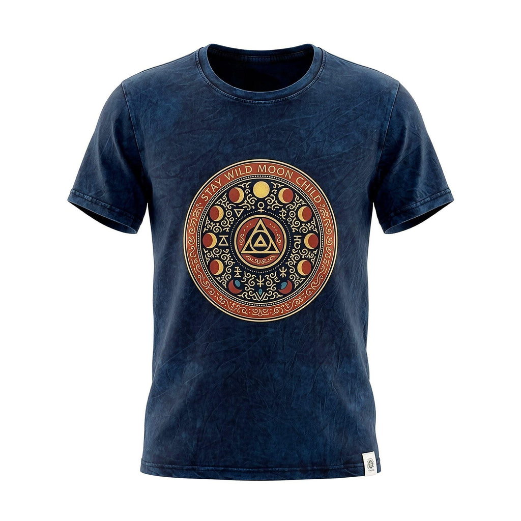 Nomad Sari Stonewashed Cotton T-Shirt - Stay Wild Moon Child - Blue - Small