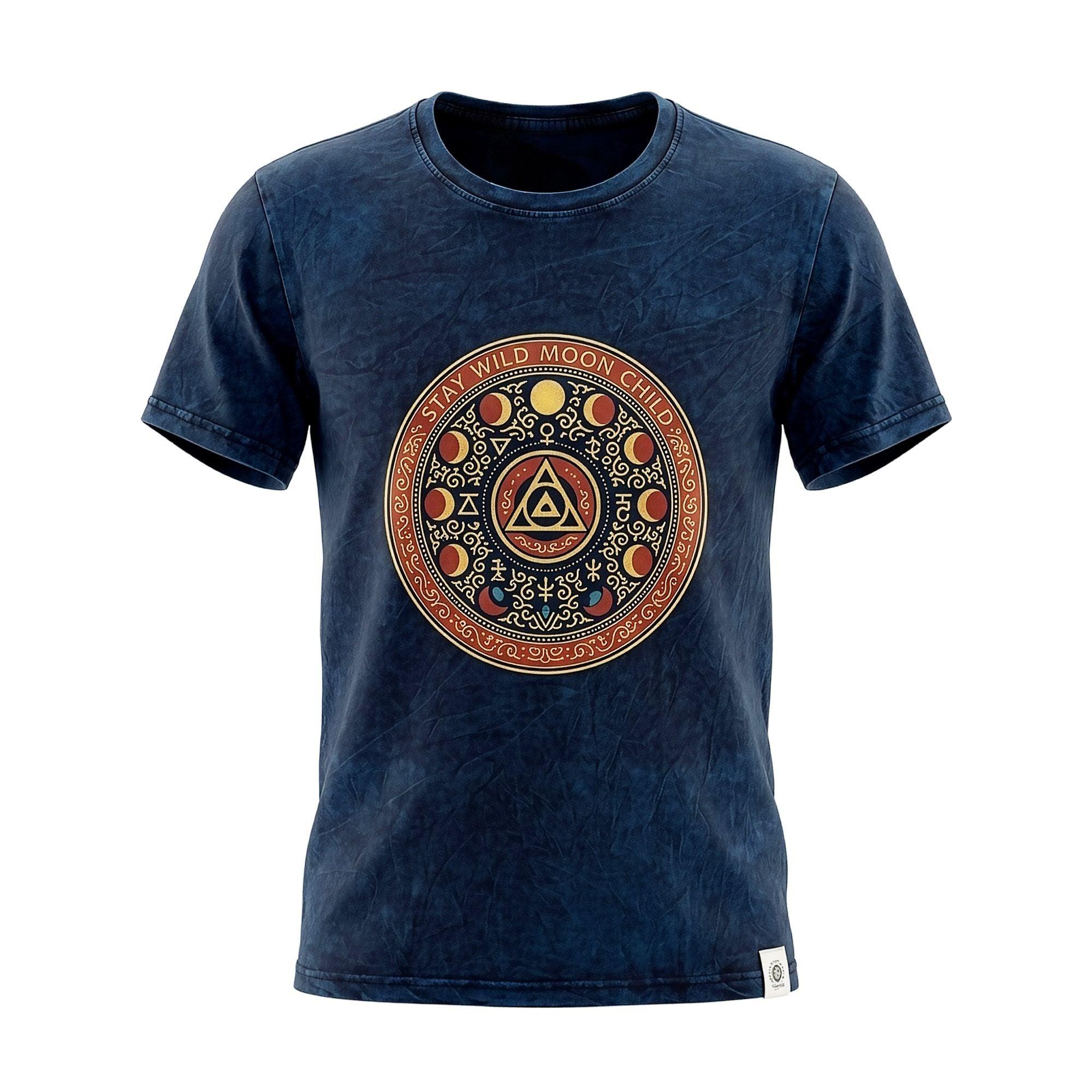 Nomad Sari Stonewashed Cotton T-Shirt - Stay Wild Moon Child - Blue - Small