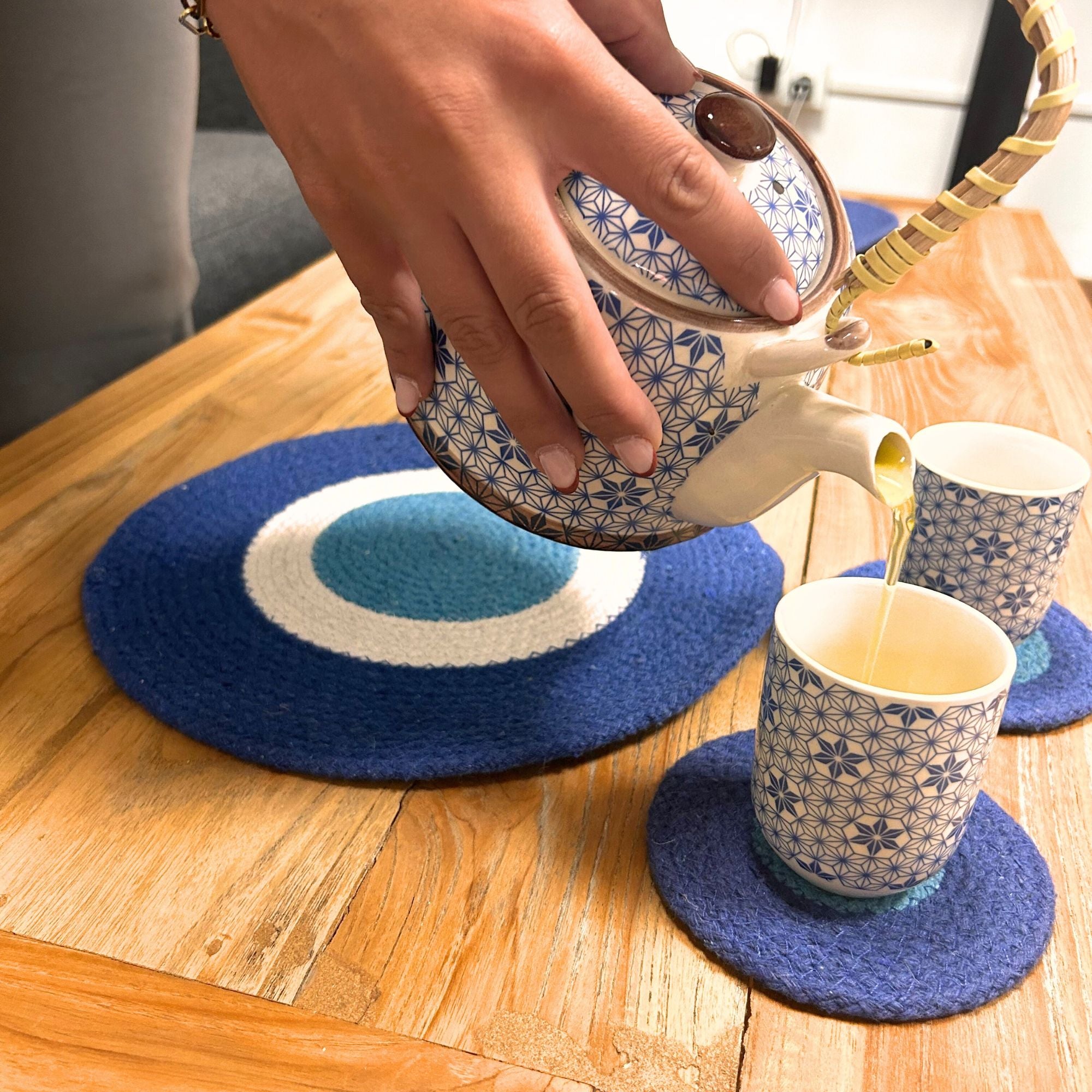 Set of Eye Jute Rope Coasters & Mats (4 of each)