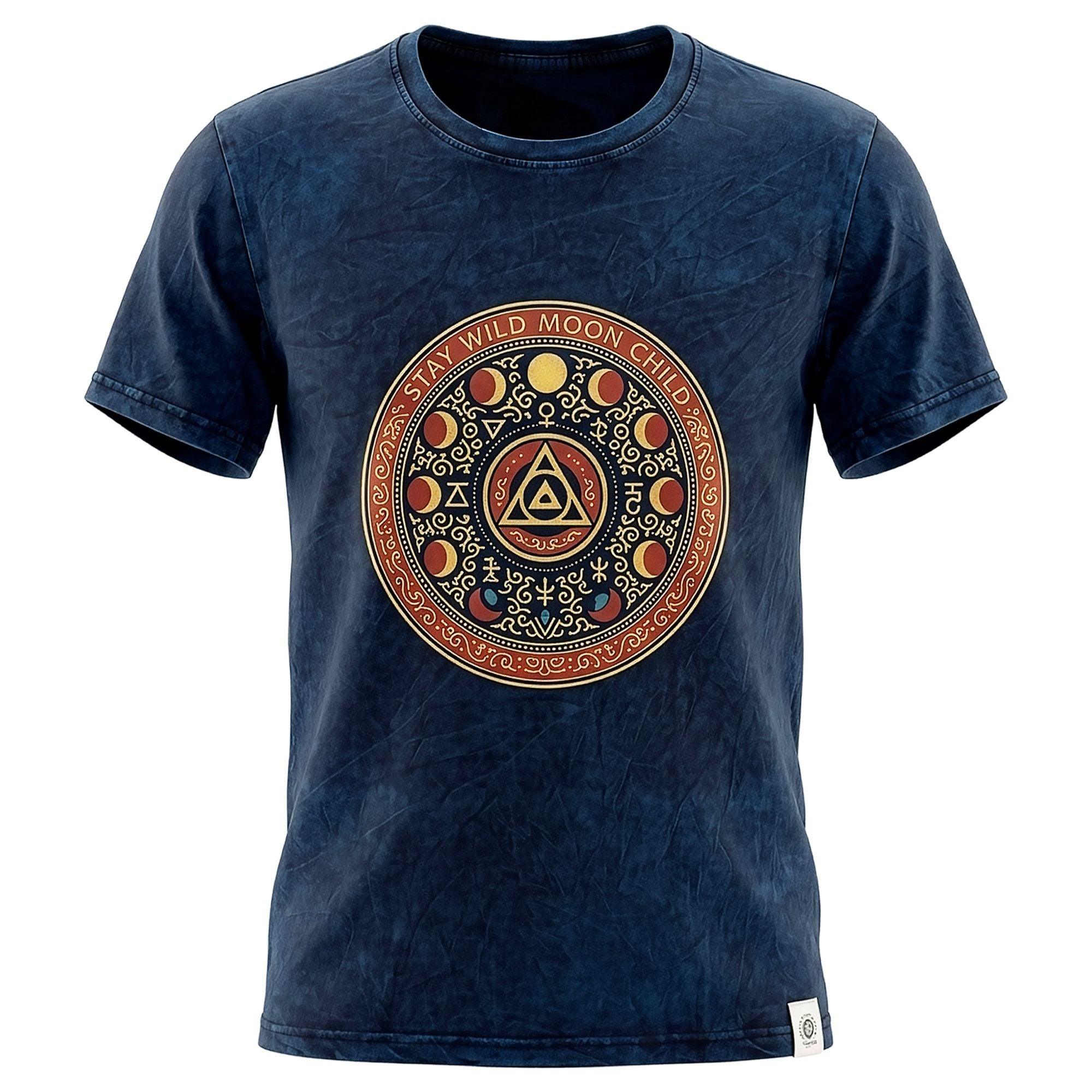 Nomad Sari Stonewashed Cotton T-Shirt - Stay Wild Moon Child - Blue - XL