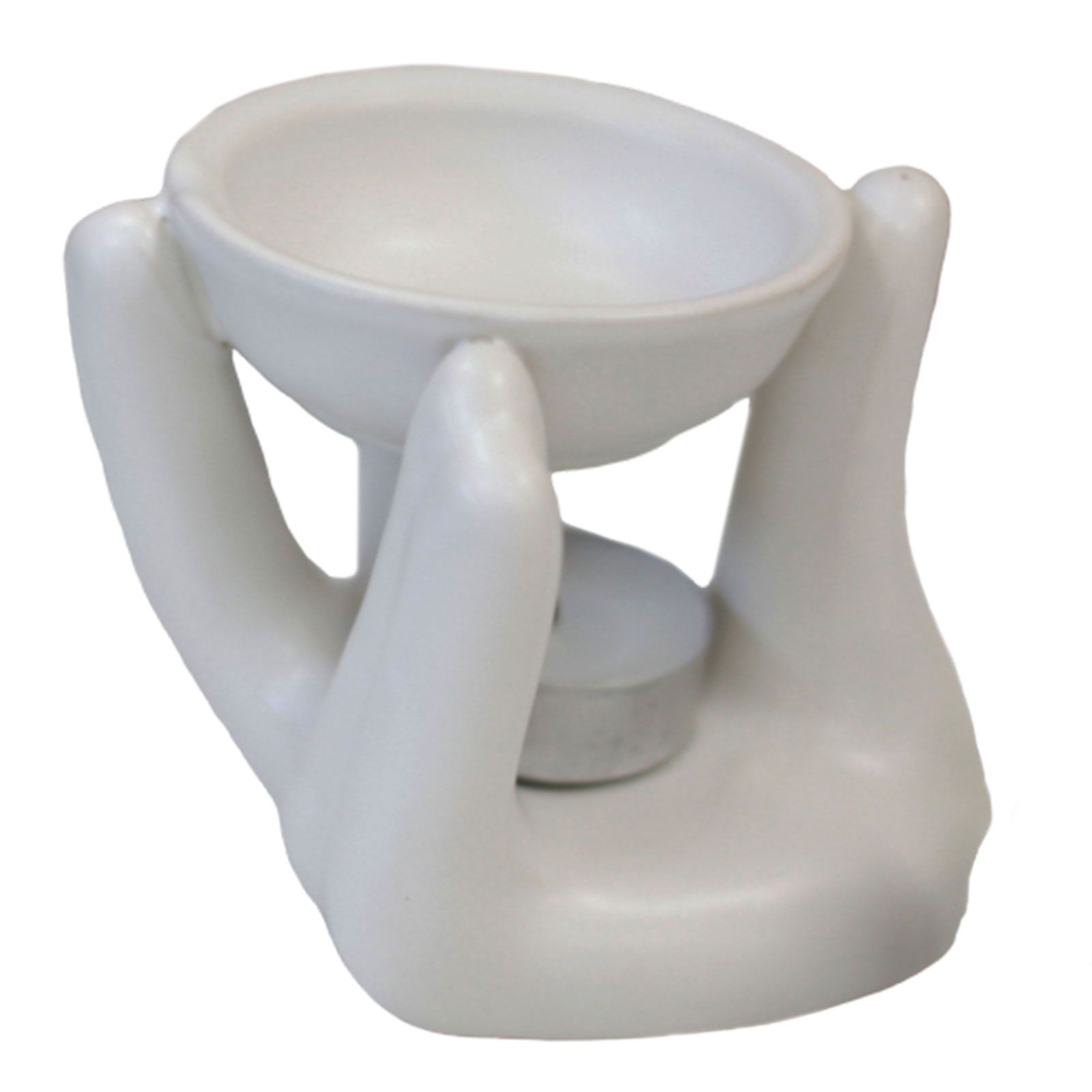 White ceramic oil burner with two bowls on a white background