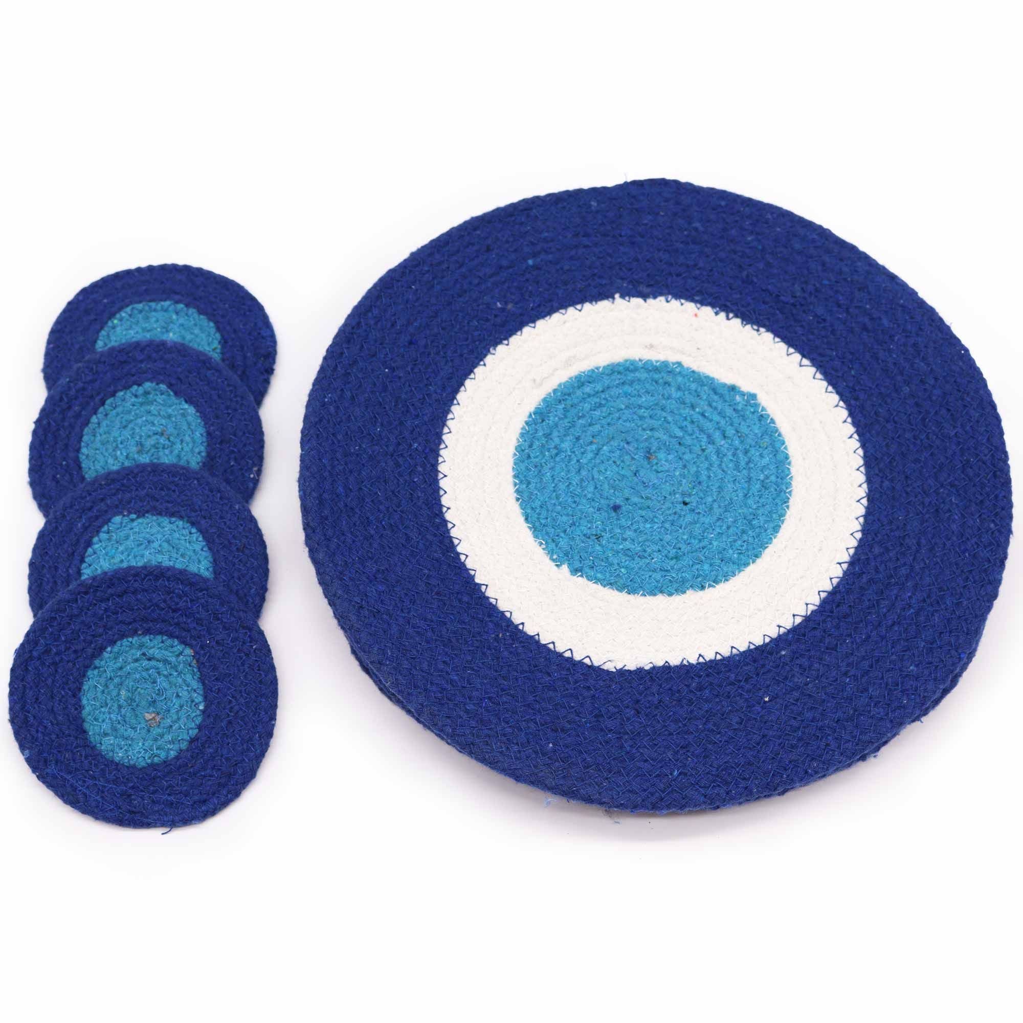 Set of Eye Jute Rope Coasters & Mats (4 of each)