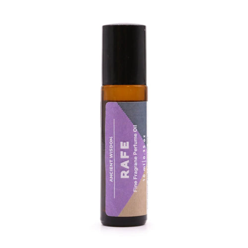 Rafe fine fragrance perfume oil 10ml, dark bottle with black cap and purple label