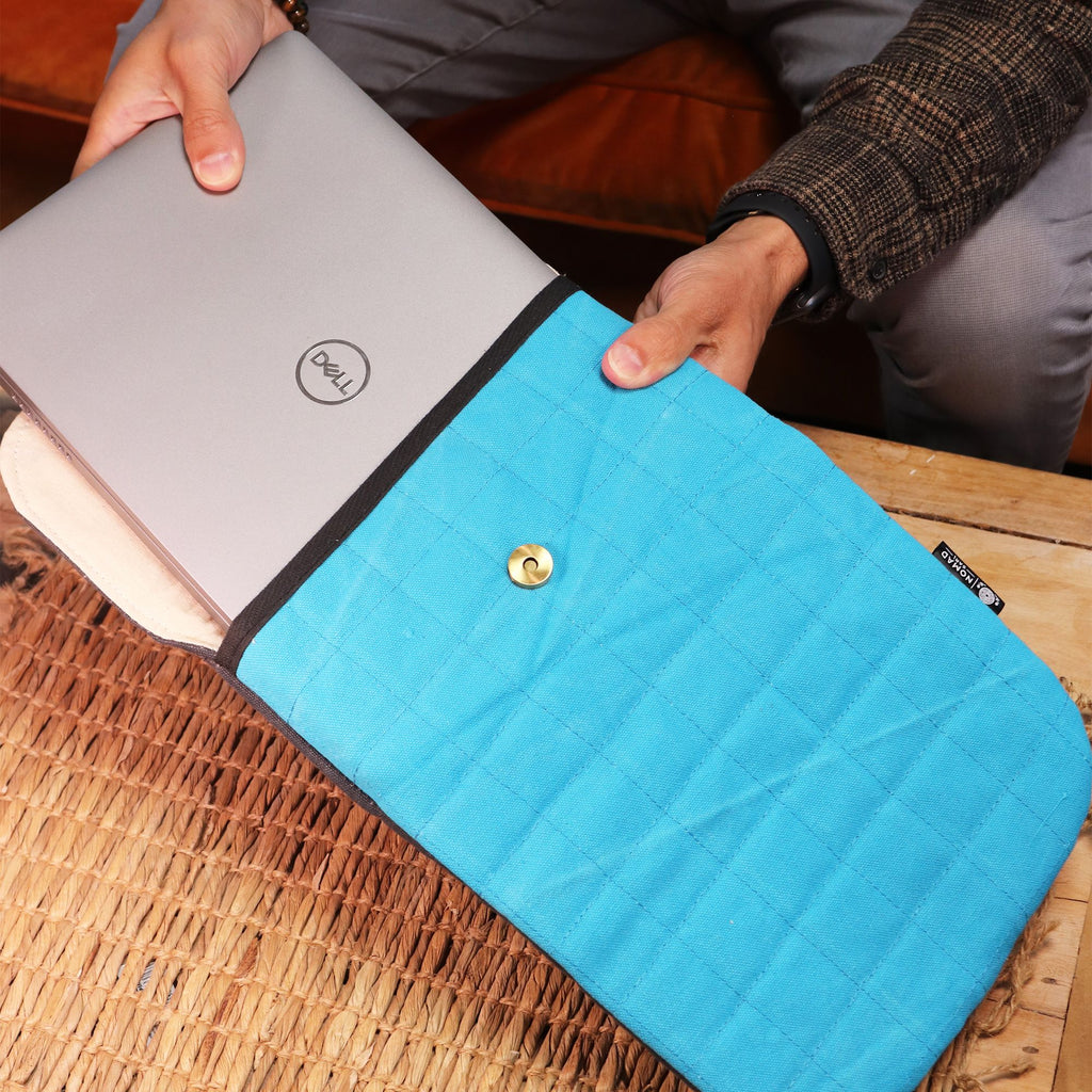 13 inch Laptop Padded Pouch - Crazy Yellow - 14oz Stonewash