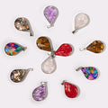 Steel Cased Pendant Teardrops - 12 Assorted Gemstone Chips & Shells - Bobobiy