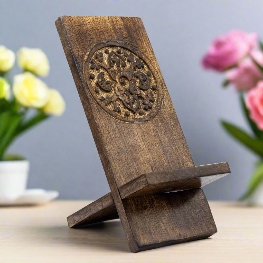 Wooden Carved Phone Stand - Mandala