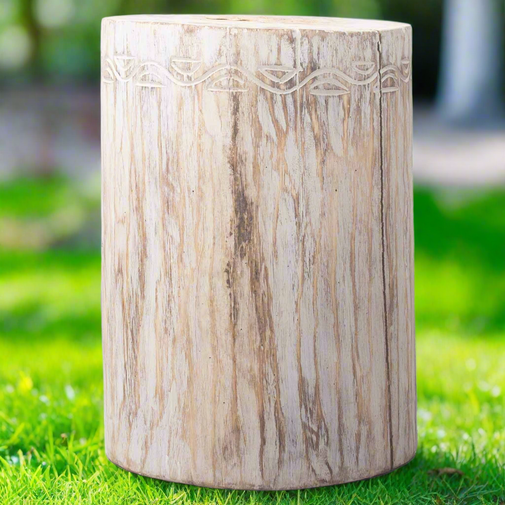 Tribal Stool / Table -  Albasia - Whitewash