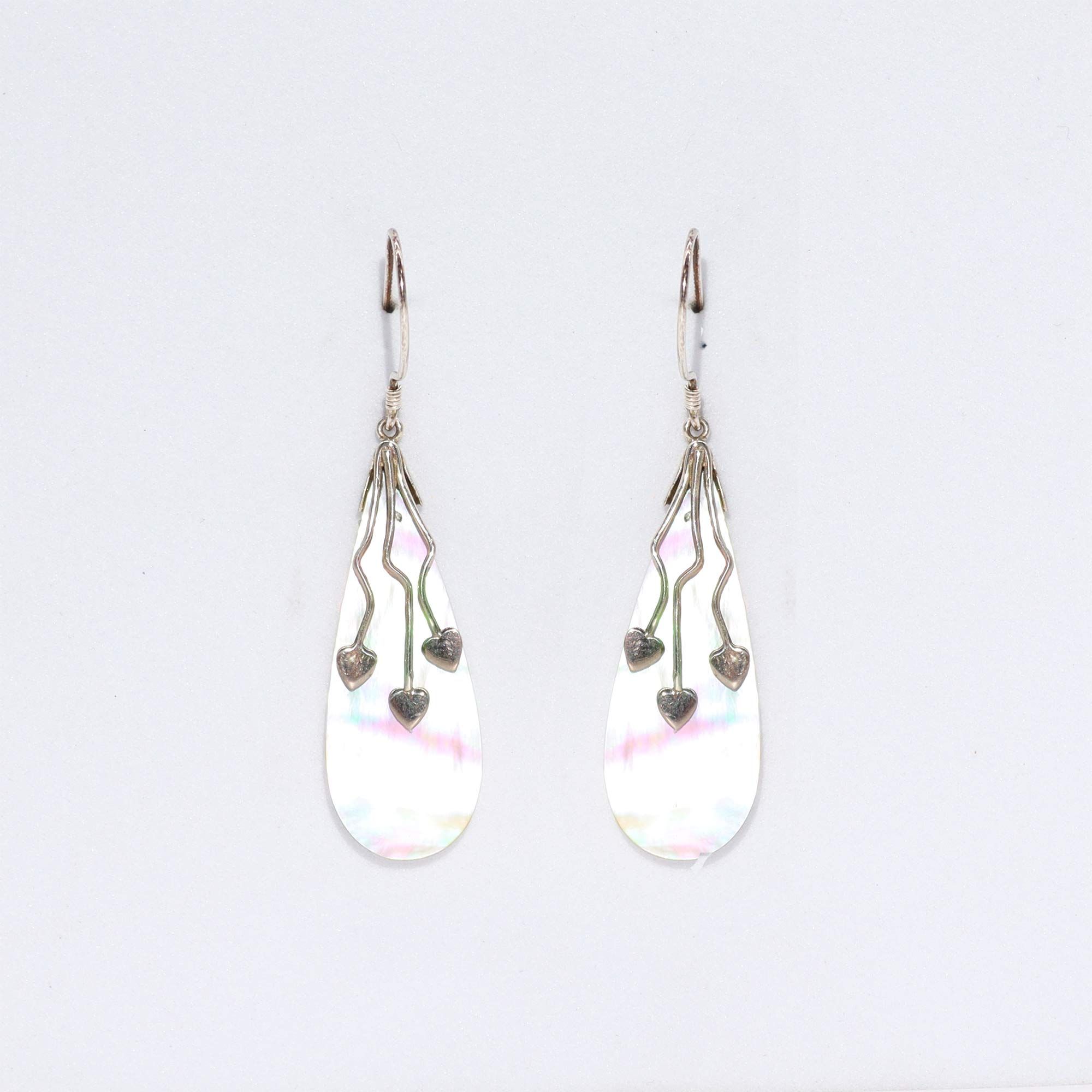 Shell & Silver Earrings - Three Hearts - MOP