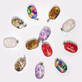 Steel Cased Pendant Ovals - 12 Assorted Gemstone Chips & Shells - Bobobiy