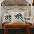Linen Cushion Cover 30x50cm Palm Tree with Fringe - Bobobiy