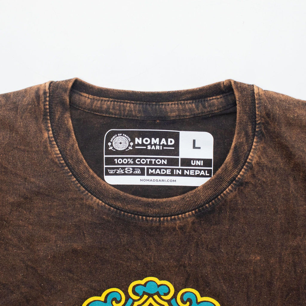 Nomad Sari Stonewashed Cotton T-Shirt - Sun & Zodiac - Brown - Large