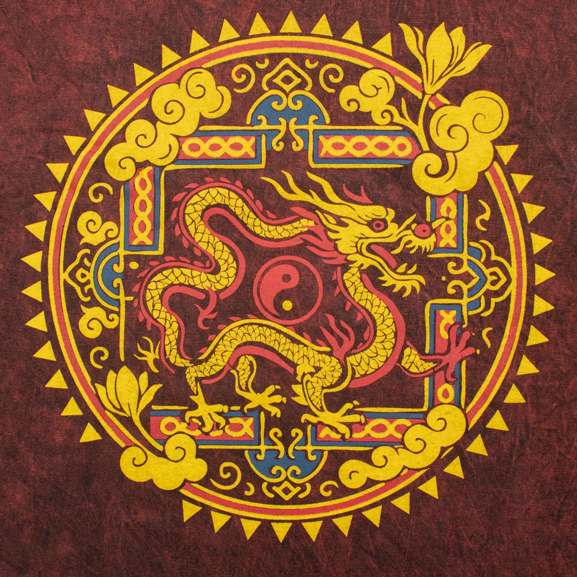 Nomad Sari Stonewashed Cotton T-Shirt - Dragon Mandala - Maroon - Small
