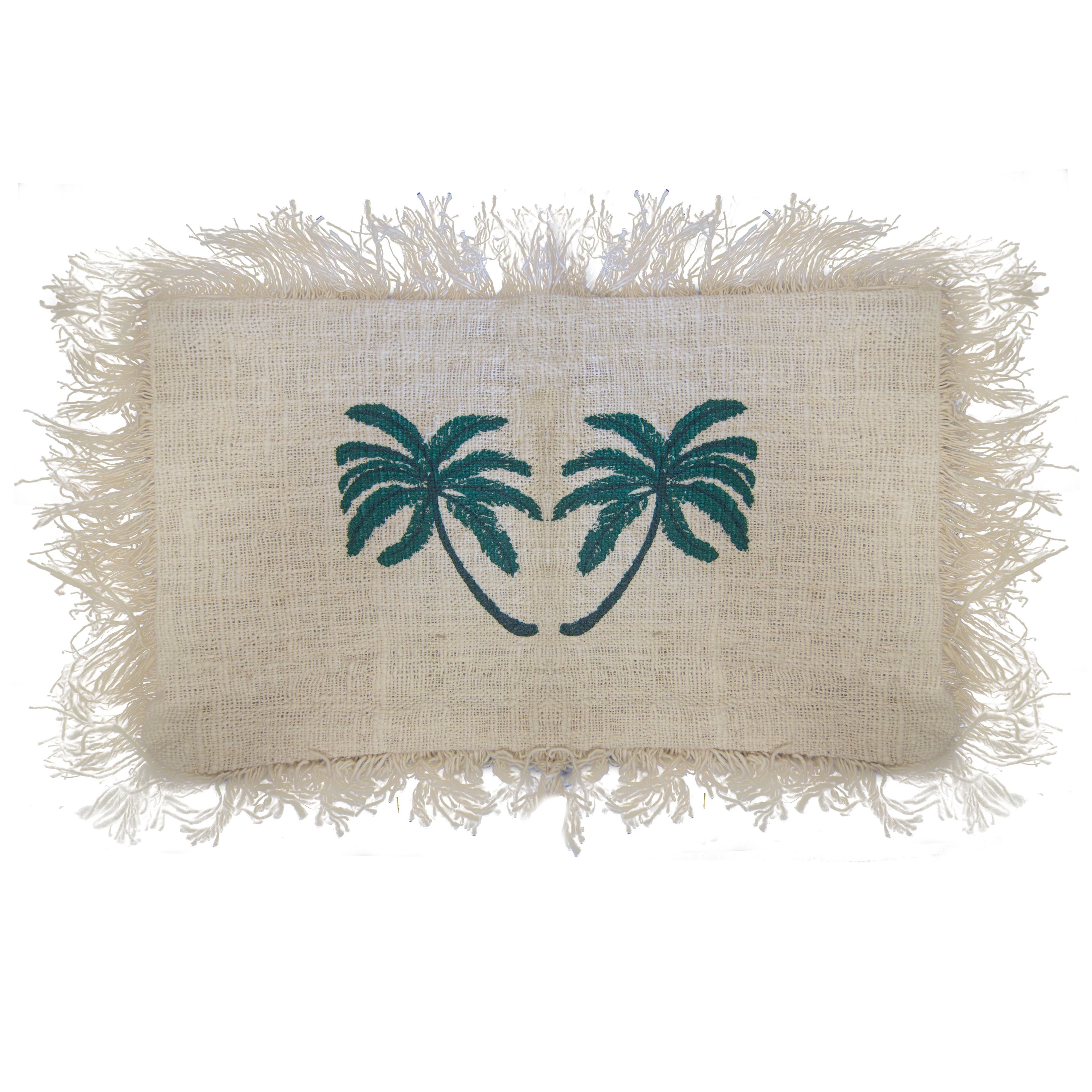 Linen Cushion Cover 30x50cm Palm Tree with Fringe