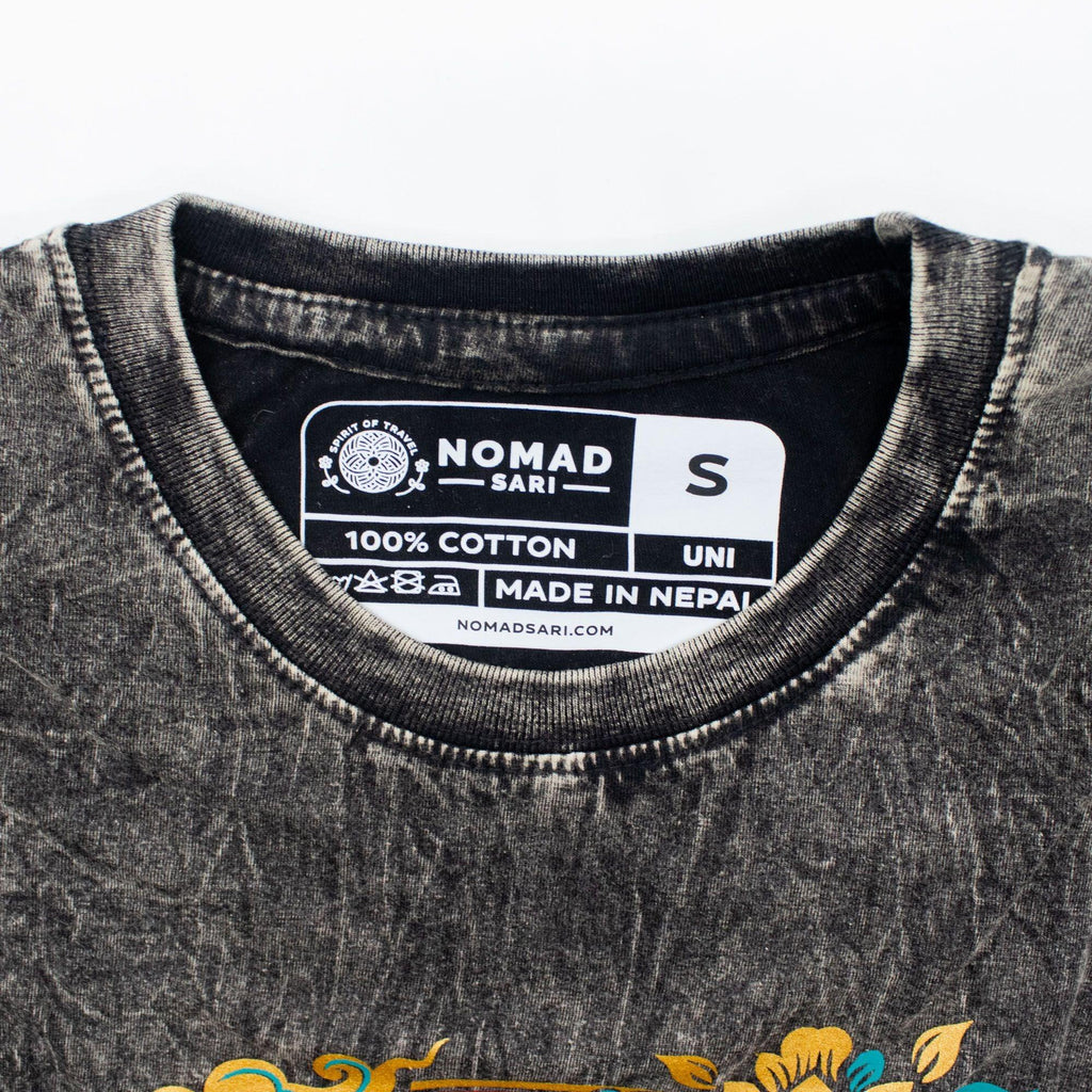 Nomad Sari Stonewashed Cotton T-Shirt - Compass of Life - Charcoal - Small
