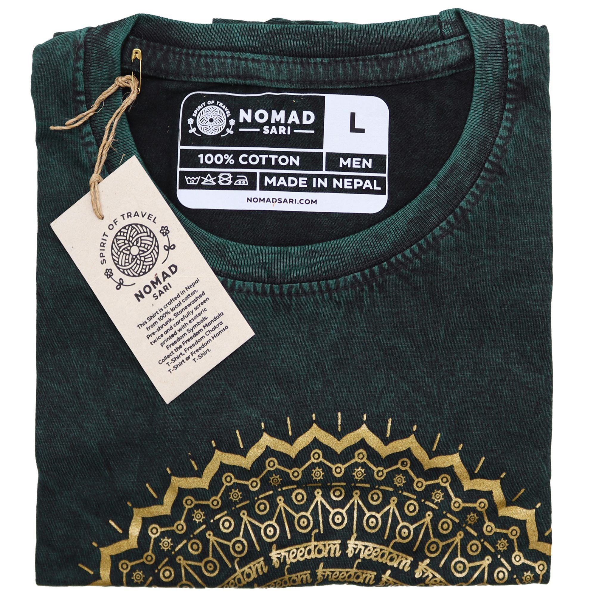 Large Stone Washed T-Shirt - Mandala - Green