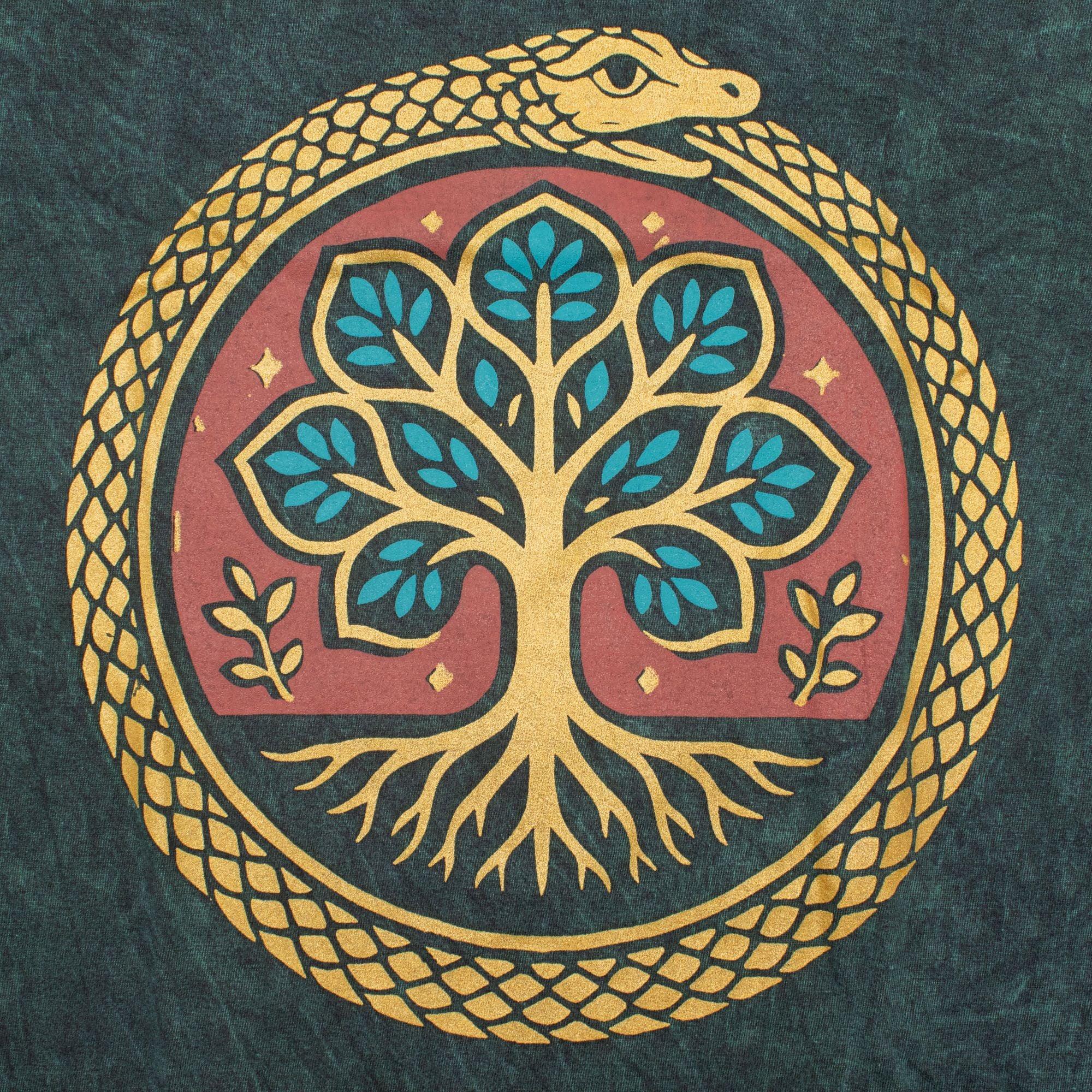 Nomad Sari Stonewashed Cotton T-Shirt - Tree of Life - Green - Medium