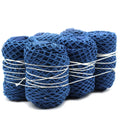Blue cotton mesh bag roll bundle tied with white twine