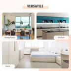 Versatile foldable drop-leaf table with oak top and white storage cabinet