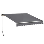 Grey manual window/door awning with scalloped valance and angled roof