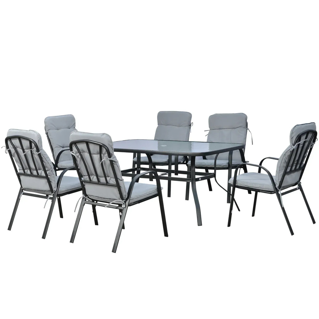Seven-Piece Garden Dining Set with Cushions - Grey - Bobobiy