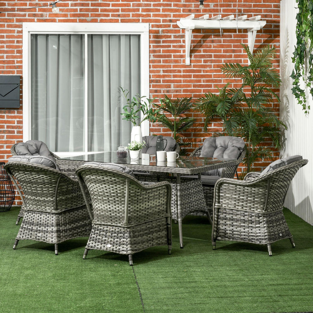 Seven-Piece Rattan Dining Set - Grey - Bobobiy