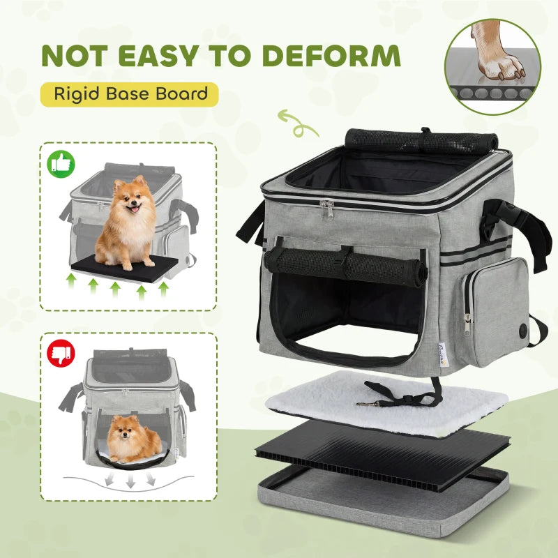 Light grey dog bike basket with removable mat and mesh front window