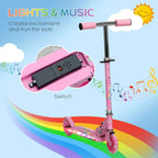 Pink scooter handlebar with music control panel and glowing front wheel