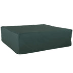 Green square patio furniture set cover with tailored, boxy shape and flat top.