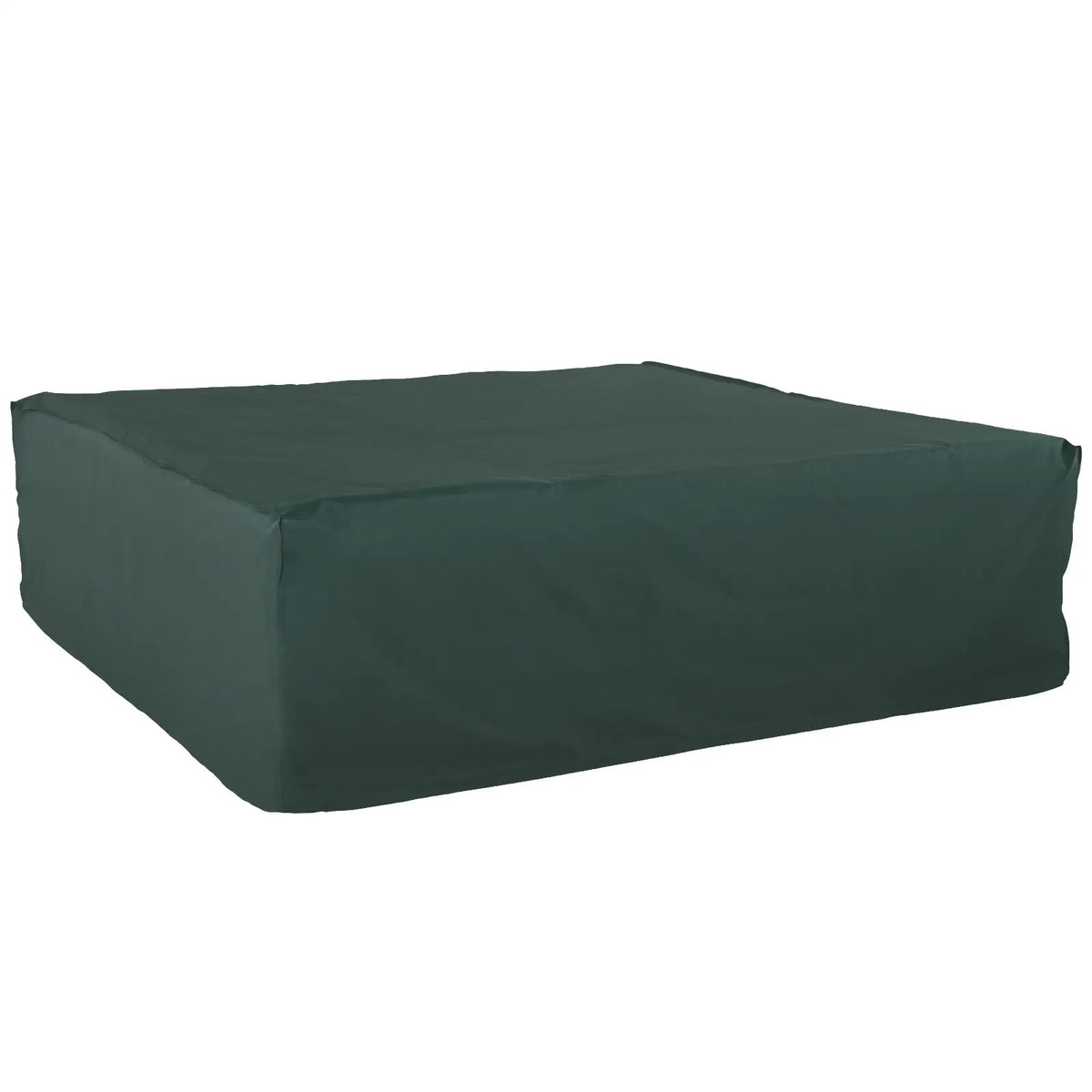 Green square patio furniture cover with a boxy shape