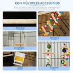 Bird cage accessory set: perches, ladder, swing, bowl, and hanging toy