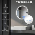 Round LED bathroom mirror with glowing ring and round touch control pad