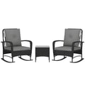 Three-Piece Rocking Chair Rattan Bistro Set - Black - Bobobiy