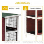 Red 2-tier guinea pig hutch with asphalt roof and elevated white base