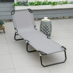 Grey portable recliner lounger with mesh seat and foldable black metal legs