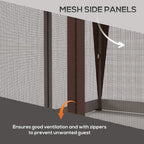 Khaki pop-up gazebo tent mesh side panels with zippered openings