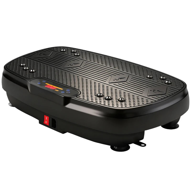 Black vibration exercise platform with LED control panel and anti-slip rubber feet