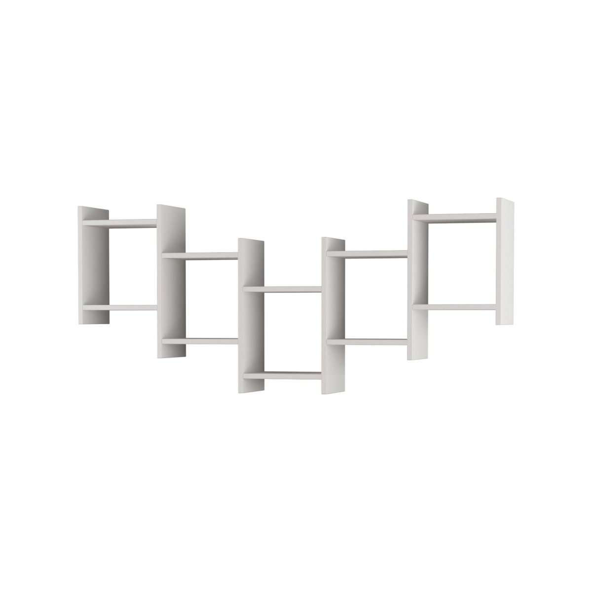 Floating wall shelf arrangement with open square compartments, white finish